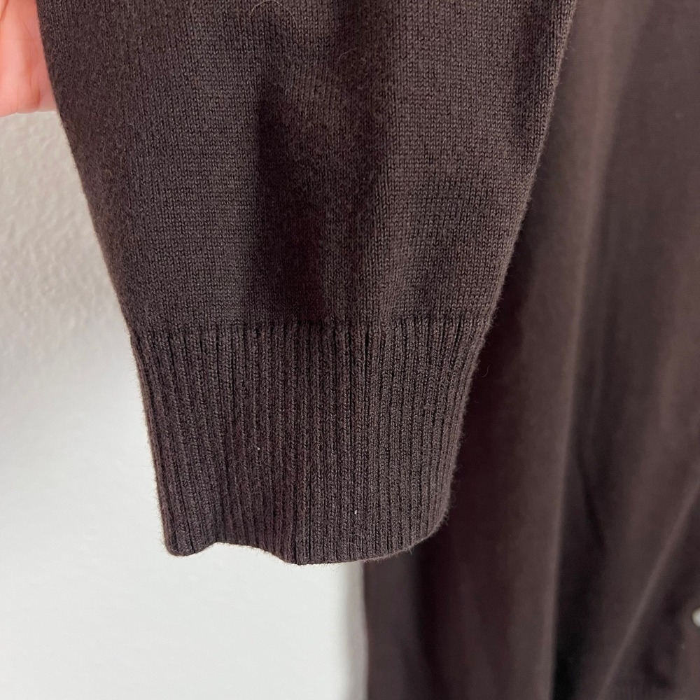Lands End Womens XL Chocolate Brown Cotton Blend Button Front Cardigan Sweater - Picture 4 of 8